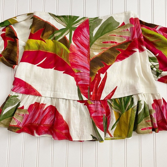 Farm Rio Ruffle Mini Skirt Women M Multicolor Linen Tie Buckle Spring Forest NWT - Picture 3 of 9